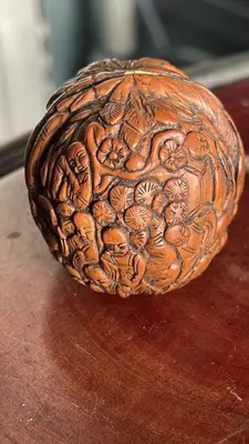 Antique Old chinese carved walnut - shell Nutshell Monks