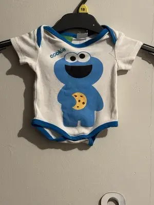 Sesame Street Cookie Monster Baby Short Sleeve Snap Bodysuit White/Blue 0000