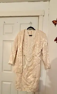 Vintage Jessica McClintock Bridal 2pc Ivory Lace Beaded Pearl Sheath V-Neck 10