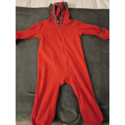 Cuddle Club Red Fleece Hooded Bear Ear Footed Jumpsuit Kids 4T