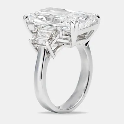 17.00 cts Radiant Cut and Trapezoid Lab Grown Diamond 18k White Gold Ring Size 53